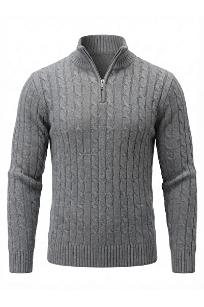 Valiberta Ανδρικό πλεκτό πουλόβερ Bardem με μισό φερμουάρ - Καπνιστό