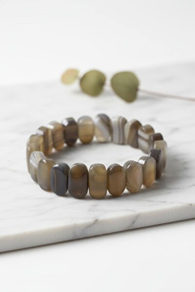 Natural Agate Stone Women's Bracelet Brown Handmade (Evil Eye Friendly)