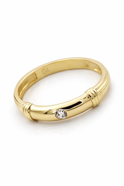 Çgk Çiğdem Gürel Kuyumculuk ÇGK Tektaş Detaylı Alyans Tarzı Altın Yüzük