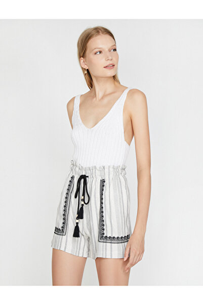 Koton Γυναικείο σορτς μέσης 9YAK01211UW με λεπτομέρεια κεντημένη γραβάτα με μ...