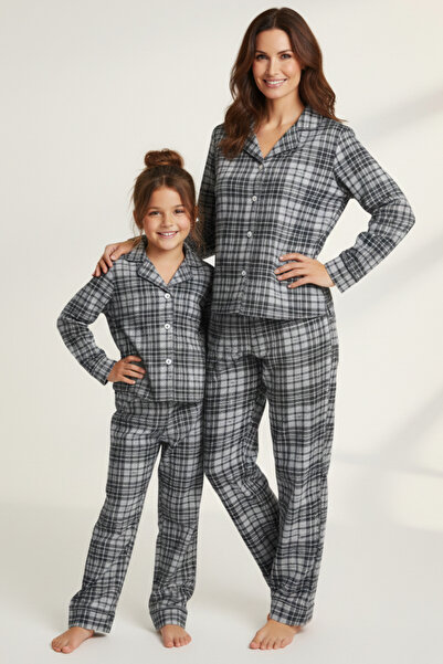 Zekalya Комплект пижама от сив велур с тартан мотив