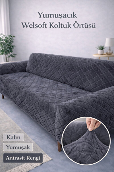 coverbox Yumuşacık Welsoft Lastikli 3 Kişilik Koltuk Örtüsü Kaymaz Esnek ve Y...