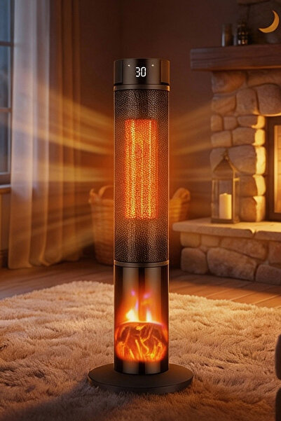 ROBO Şömineli Seramik Kule Tipi Dikey Hızlı Isıtıcı Uzaktan kumandalı
