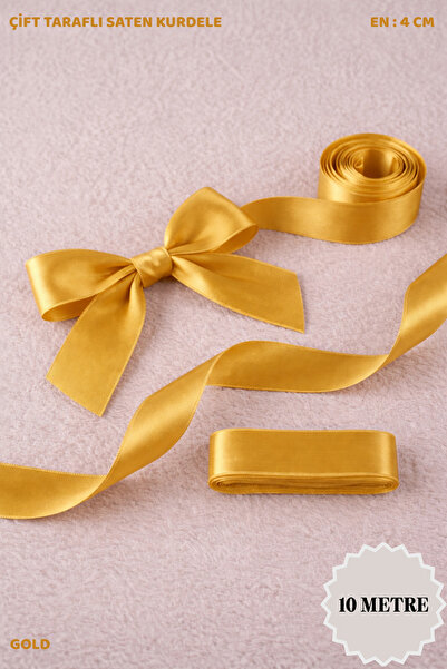 Mortex Gold Altın Saten Kurdele 4 cm 10mt - Bohça, Nikah, Nişan, Çeyiz, Hediy...