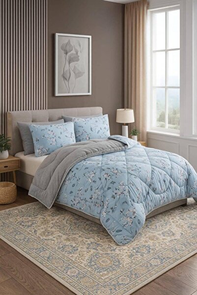 tekstildiyarı Çift Kişilik Welsoft Puffy Uyku Seti (LASTİKLİ ÇARŞAFLI) Mavi E...