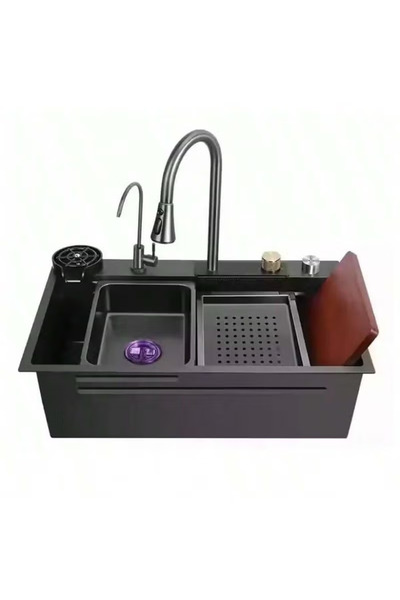 VOGMAX kitchen sink, 304 waterfall stainless steel, nano workstation pull-out faucet, drop-in sink w