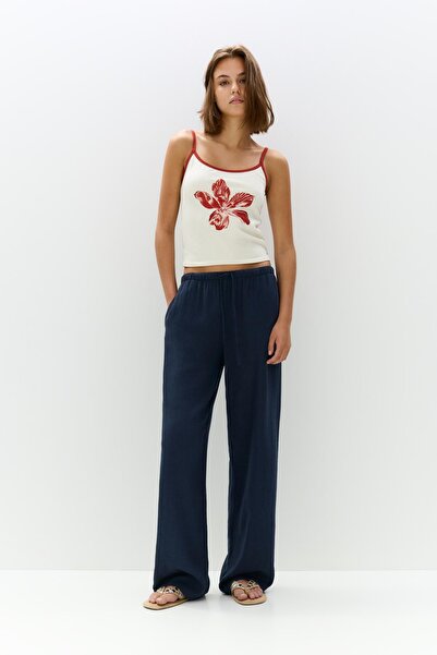 Pull & Bear Dökümlü keten pantolon