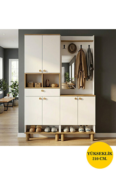 Kalender Dekor Ebru-1-2 Bohem Ayaklı Çekmeceli Aynalı Ayakkabılık Portmanto Vestiyer