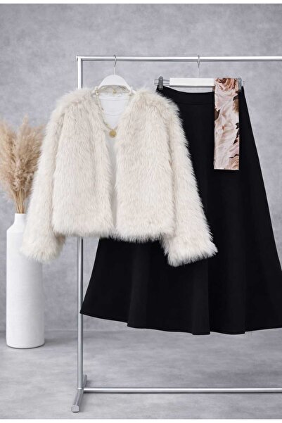 MODA VEDAT Costum de blană scurtă pentru femei - cu fustă (căptușit cu blană)