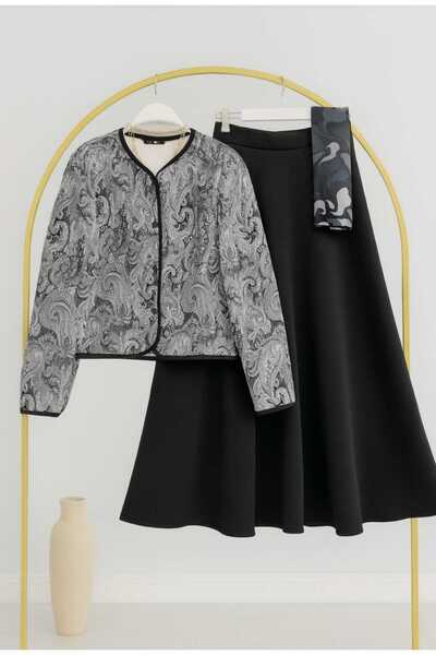 MODA VEDAT Shawl Pattern Jacket Skirt Double Set --0560