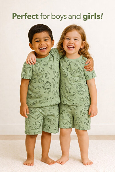 aden kids set de pijamale de vară cu imprimeu pentru fete și băieți