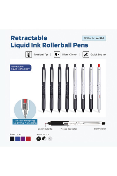 Writech W-994 0,5MM BASMALI ROLLER KALEM SİYAH GÖVDE -12'Lİ KUTU