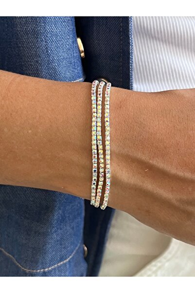 COCOSH TAKI Hologram gümüş renk zirkonn taşlı üçlü bileklik