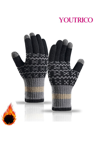 Youtrico قفازات تعمل باللمس بثلاثة أصابع - ملابس شتوية حرارية من الجاكار للجنسين