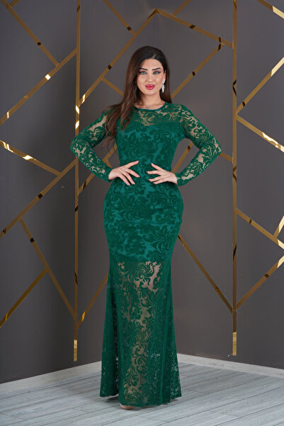 Matik Abiyem Rochie lungă de pește cu imprimeu flocat pe tul elastic Rochie de seară