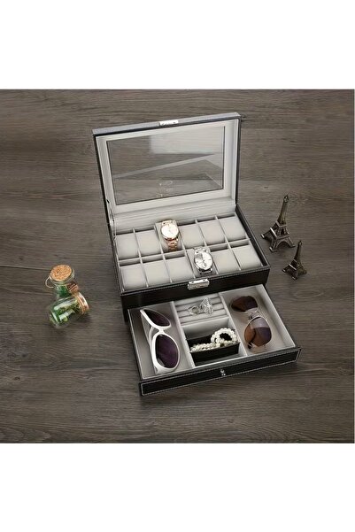 BLOOMING TIME صندوق ساعة مزدوج الطبقة مع درج منظم للمجوهرات للنساء والرجال، م...