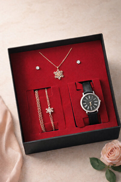 wesscollection Kadın Saat ve Takı Seti Şık Kol Saati Kolye Bileklik ve Küpe Seti