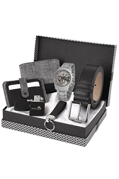 Polo Air Erkek Kol Saati Metal Kordon Kemer Cüzdan Kartlık Anahtarlık Çakmak ...