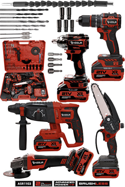 ASSUR 21V Akülü 5'li Set Kırıcı Delici Hilti Taşlama Somun Sıkma Budama Testeresi Matkap