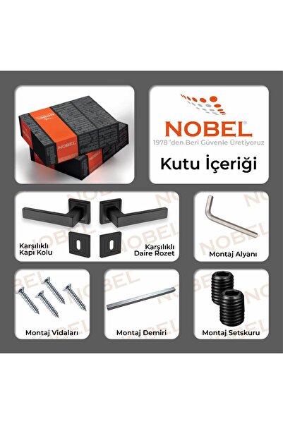 Nobel Avanti Siyah Kare Rozetli Kapı Kolu Oda ( 1 Takım=2 Adet Kapı Kolu 2 Adet Alt Rozet )