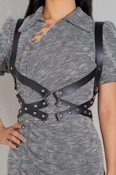 Angels Passion Чорний жіночий ремінь з перехресними ремінцями, заклепками та ...