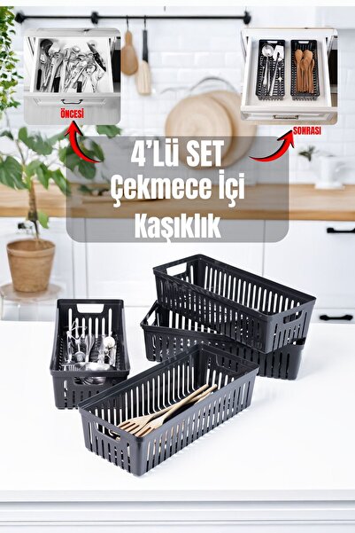 Bambus Home 4 bucăți organizator gri pentru sertar de bucătărie – organizator...