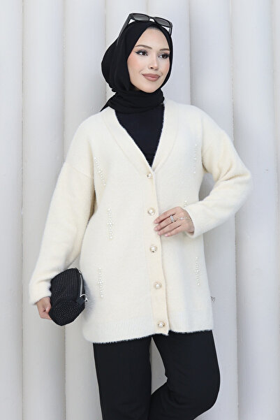 benguen İnci Detaylı Triko Hırka H25300 Krem