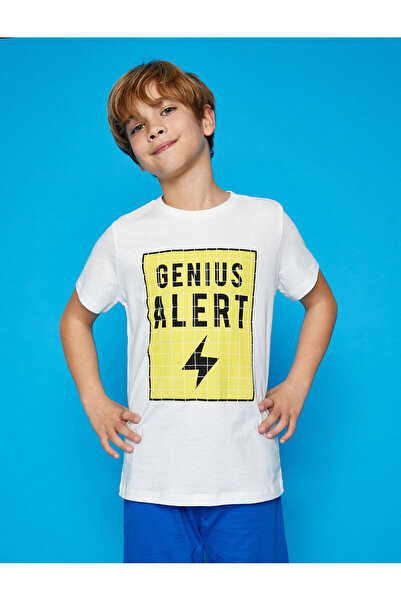 Koton طاقم الرقبة تي شيرت كم قصير القطن المطبوع