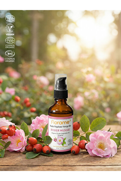 Florame Organik Kuşburnu Yağı 50 ml - Soğuk Sıkım - %100 Saf - Vegan
