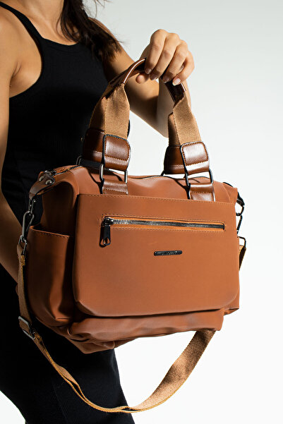 Sanmorris Kadın Çok Gözlü Suya Dayanıklı Taba Saten Deri Ayarlanbilir Çapraz ...