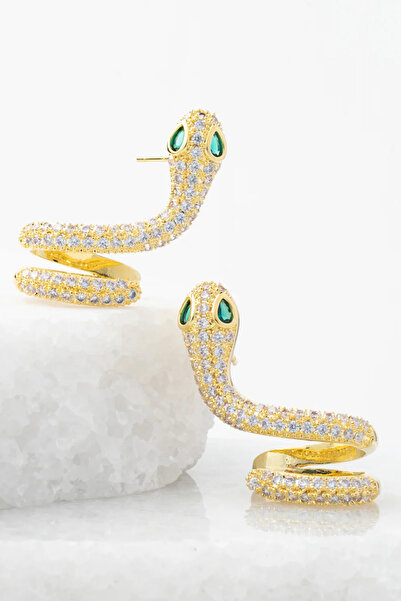 Leo'Stone أقراط متدلية من الفولاذ بتصميم ثعبان من حجر الزمرد والزركون للنساء