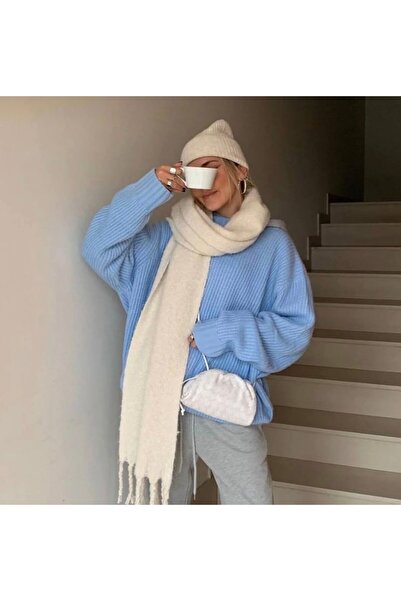 GRAZELLA White Scarf Premium Imported Ecru Puffy Soft Textured Shawl Shoulder Wrap Puff Winter