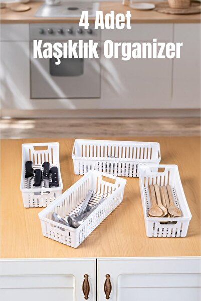 Bambus Οργανωτής συρταριών κουζίνας 4 τεμαχίων σε λευκό χρώμα – Οργανωτής για...