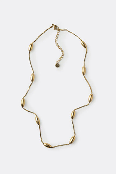 Leo'Stone Özel Seri Badem Boncuk Detaylı 45 Cm Kadın Çelik Kolye