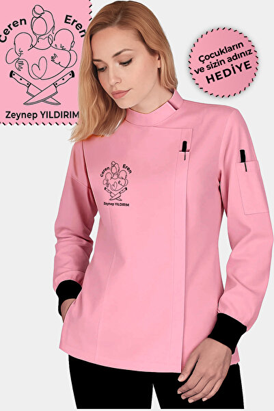 Üniformanya I Do It in Kids, I Do It in Career, Name Gifted Pink Women's Chef Jacket Chef Jacket Chef Uniform