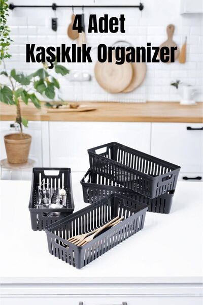 Bambus Organizator gri pentru sertar de bucătărie cu 4 compartimente – Organi...