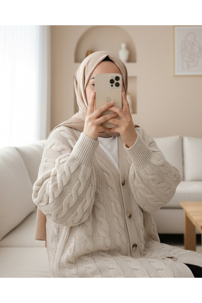 HİJABAYA Braided Buttoned Knitted Cardigan