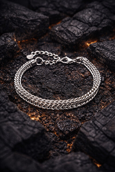 OSMANLI GÜMÜŞ Çift Sıra Örüm Desen Erkek Çelik Bileklik Ince Model Cblgmsotcso