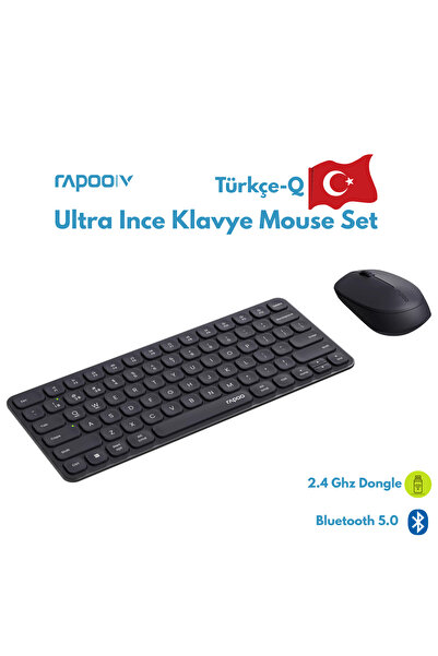 Rapoo Türkçe-Q Kablosuz Klavye Mouse Set,Alüminyum Ultra İnce Klavye,2400 DPI...