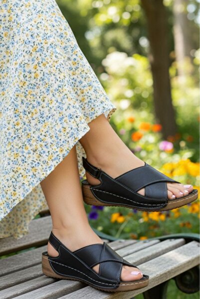 N Napa Shoe Genuine Leather Cross-Strapped Back-Adjustable Comfortable Sole W...