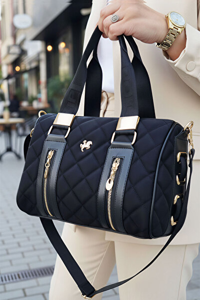 POLO CLUB Geantă de mână și de umăr pentru femei, model cilindru cu model Kaptione, cu curea lungă încrucișată (31x22 CM)