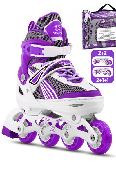 Telvesse Lighted Adjustable Wheels and Size Children's Junior Skates - Metal Base Purple 8780