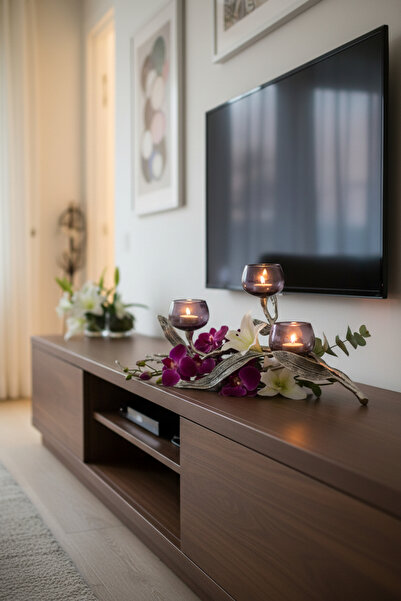 Cornella Ivy Antik Nikel 3 Kollu Füme Ombreli Cam Şamdan