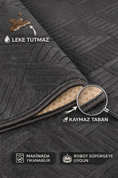 Geus Halı Bathroom Mat Set of 2 Anthracite Soft Non-Slip Base Washable Stain Resistant 60X100-40X60