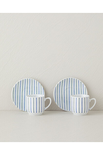 English Home Anchor Porselen 4 Parça 2 Kişilik Kahve Fincan Takımı Mavi-Yeşil