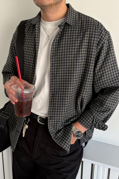 HYMAN Erkek Oversize %100 Pamuk Ekose Gömlek