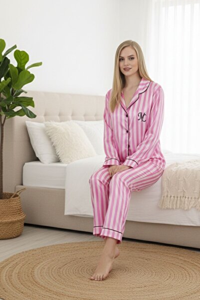 MİSS LOLİTA Жіночий комплект піжами з довгими рукавами з еластичного сатину /...