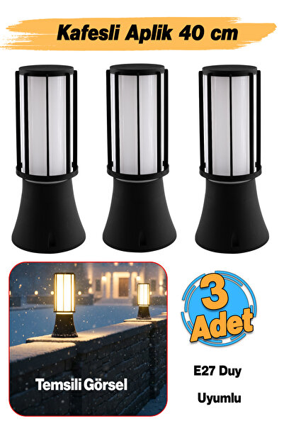 Badem10 (3 Pieces) Plastic Street Garden Lamp (40 cm) Cage Lamp Lighting Garden Wall Fixture E27 Lampholder Compatible