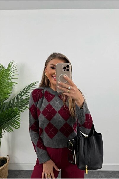 EKRUTEX Yün baklava dilimi kazak