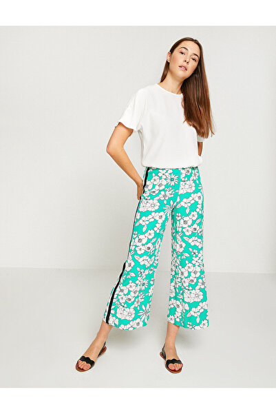Koton Ženske zelene Cvetni dezen pantalone 8YAK48539PW